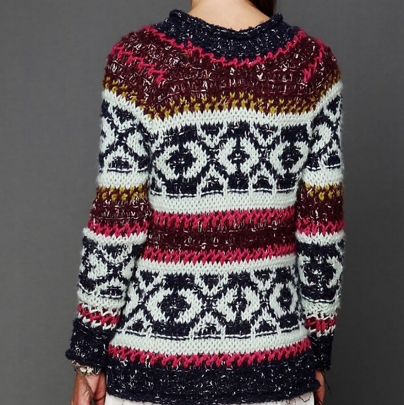 Free People Silver Reed Fair Isle Chunky Knit Sweater Small - Picture 6 of 11